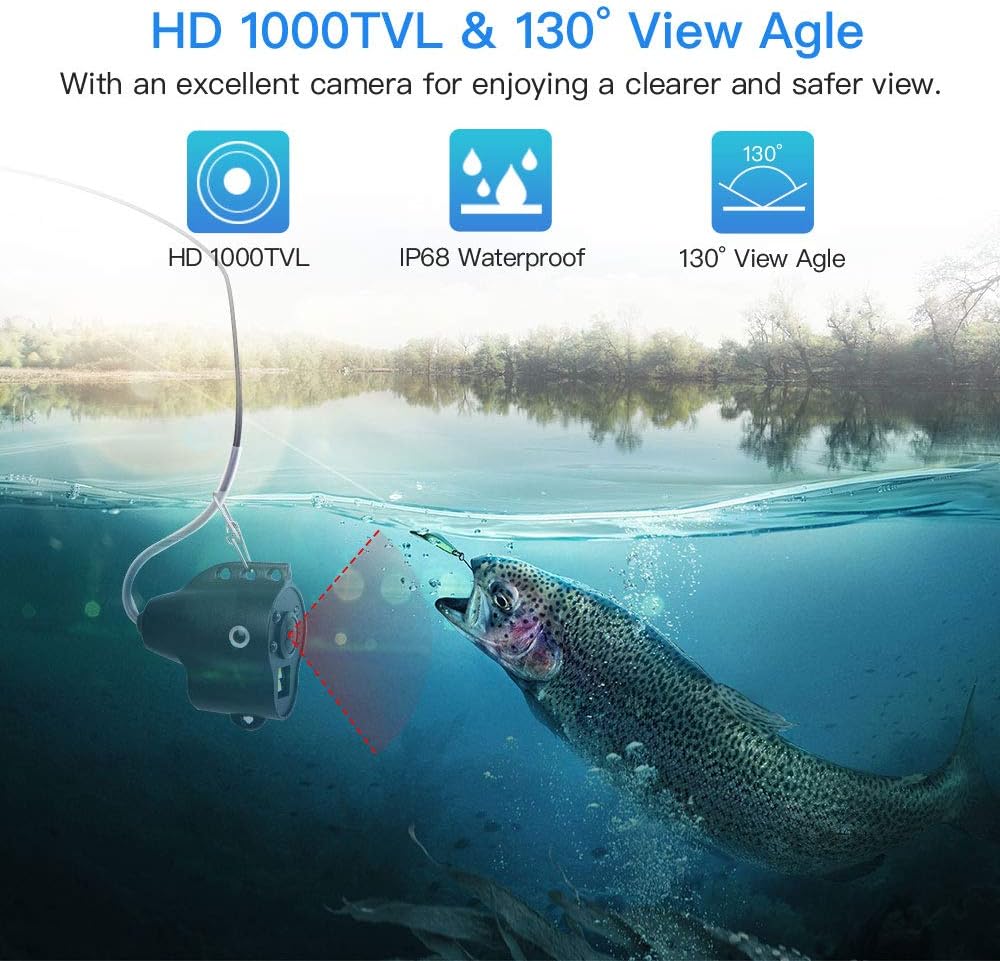 Portable Underwater Fishing Camera with 5 Fish Finder, HD 1000TVL Infrared+ White Lights IP68 Waterproof Camera F907