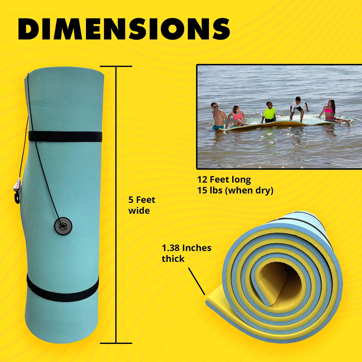 5 x 12 Ft Water Floating Lounge Mat Teal Q501087