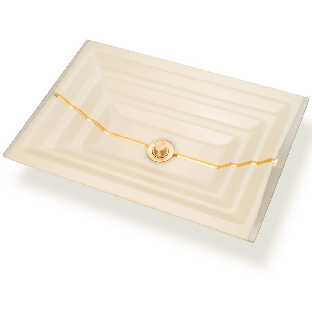 Cream Glass Small Rectangular Sink with Gold Accent P56366