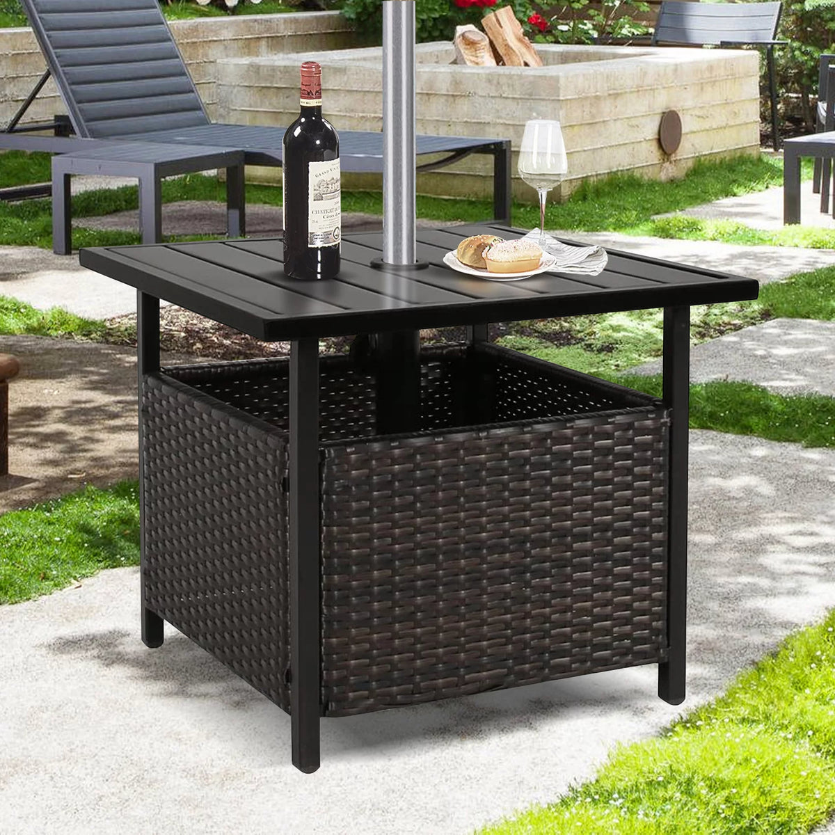 PE Wicker Umbrella Side Table Stand P2348