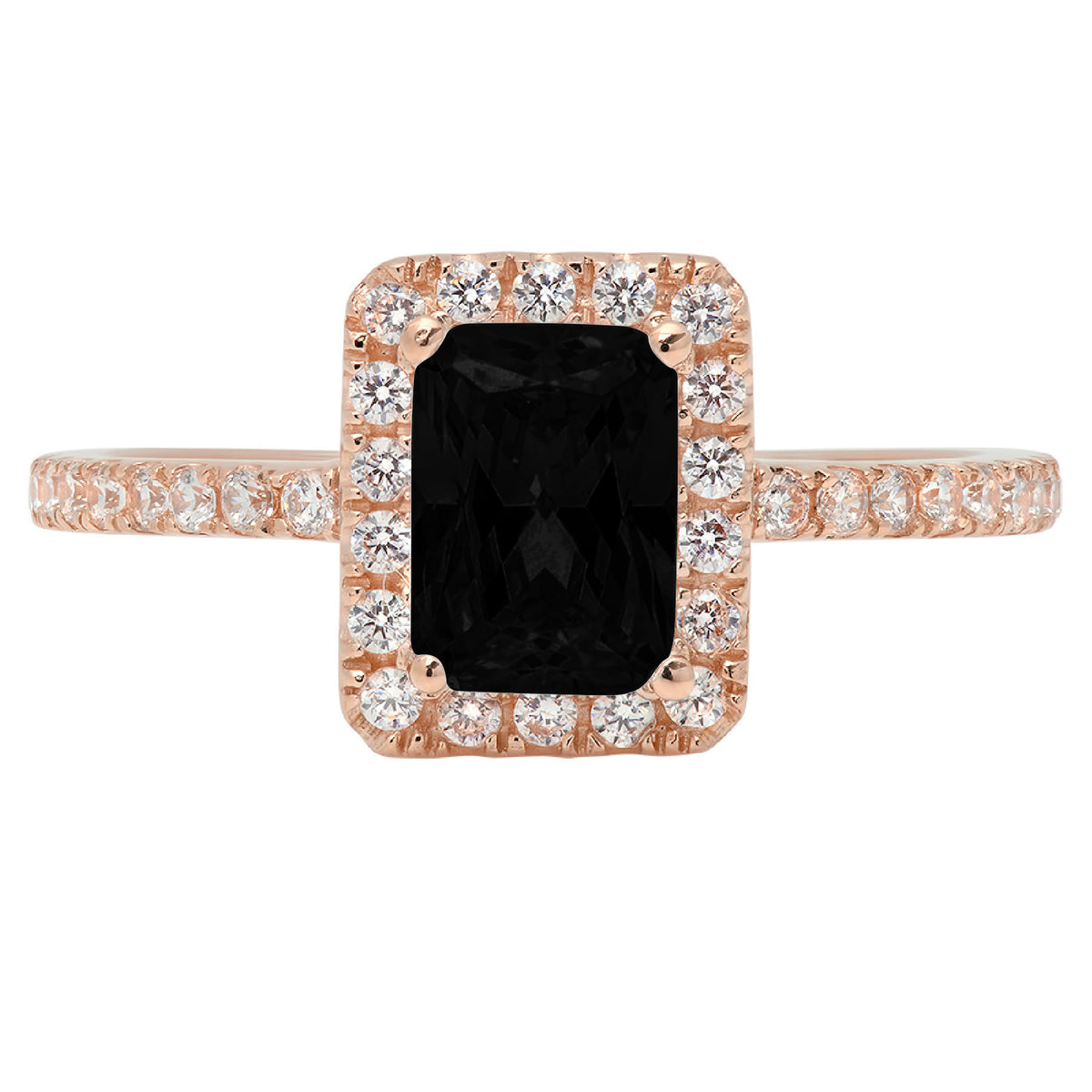 18k Rose Gold Onyx Halo Ring Size 8.5 I5137