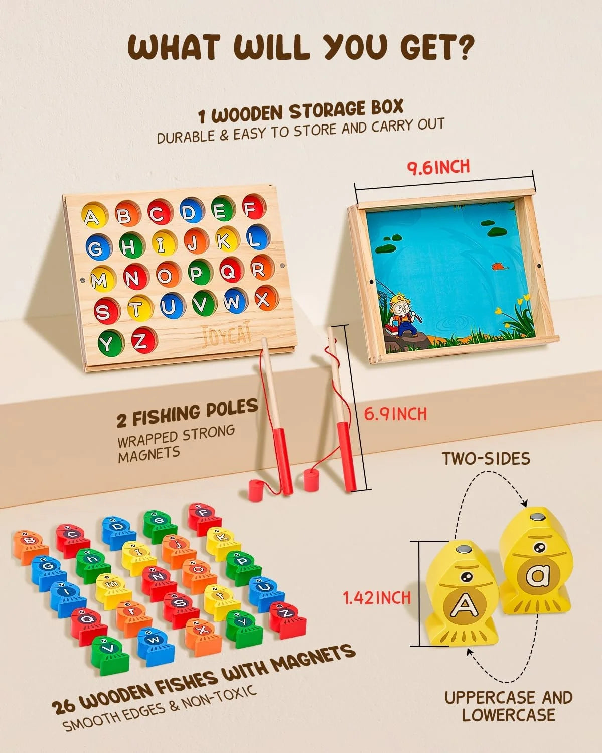 Wooden Magnetic Fishing Game Alphabet Color Sorting Puzzle E271415
