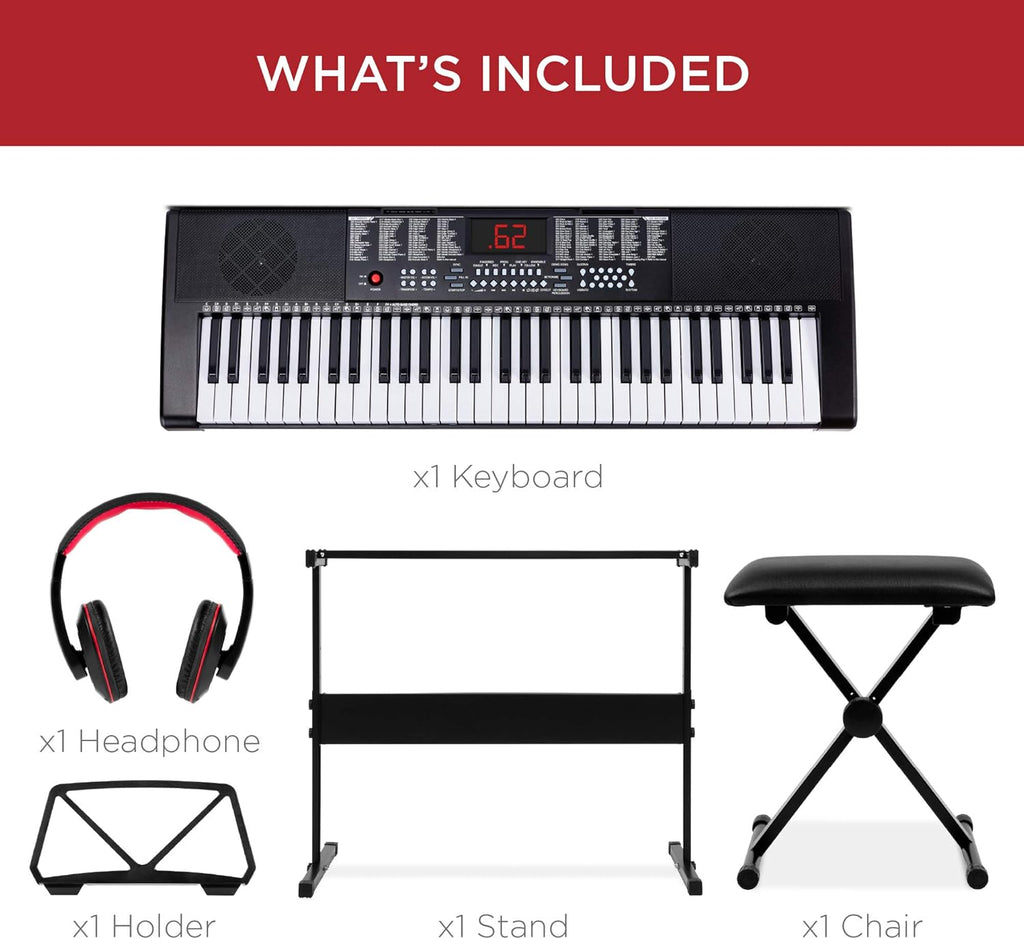 61-Key Electronic Keyboard Set with Stand, Bench, Headphones, Microphone V7823