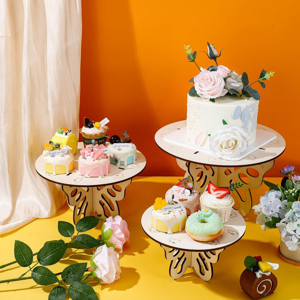 3 Pcs Wooden Butterfly Cake Stands Set 12 Inch 10 Inch 8 Inch M442