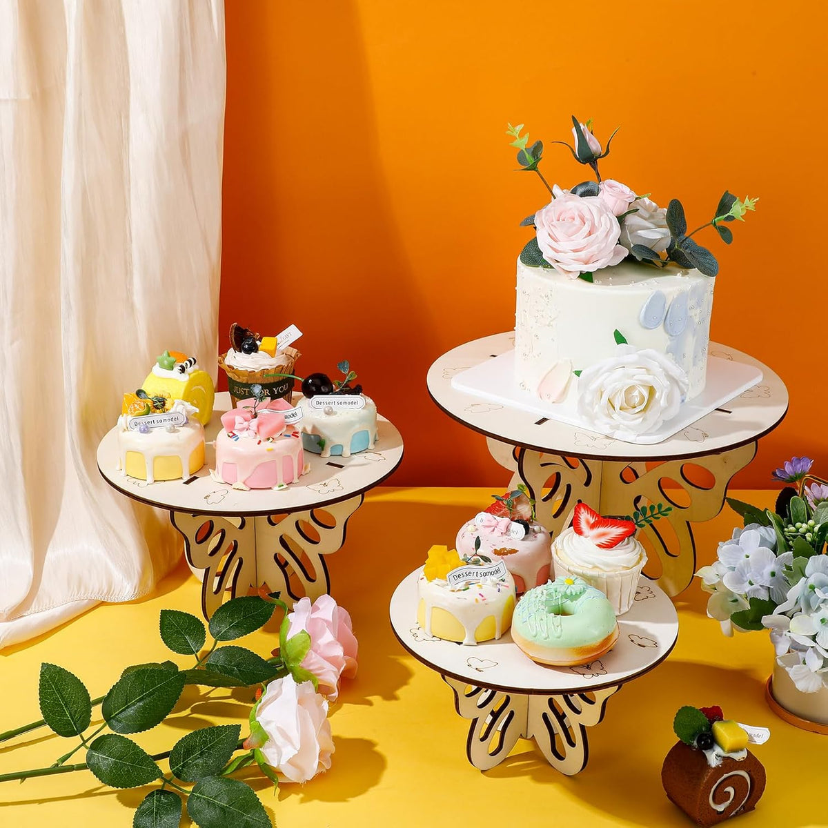 3 Pcs Wooden Butterfly Cake Stands Set 12 Inch 10 Inch 8 Inch M442