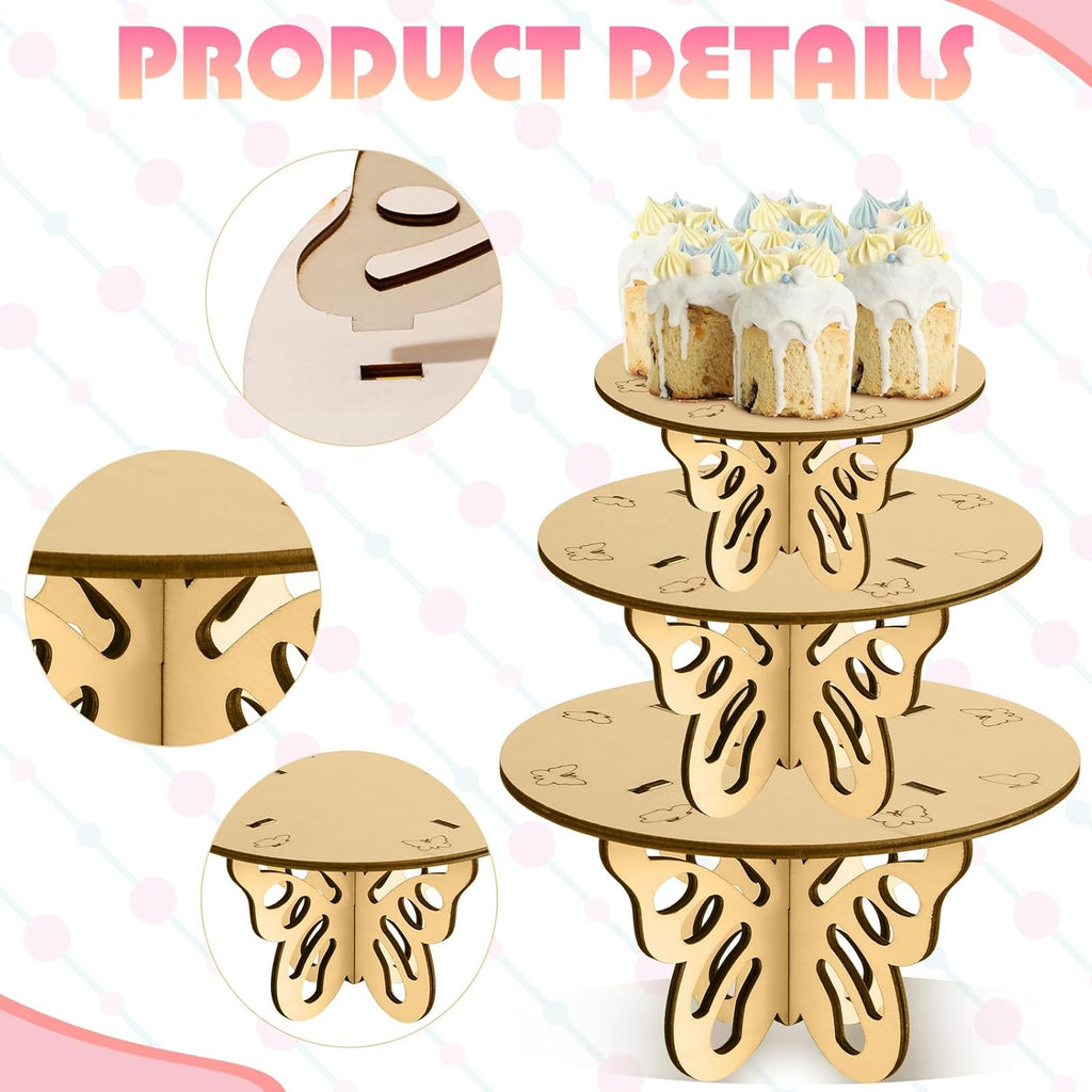 3 Pcs Wooden Butterfly Cake Stands Set 12 Inch 10 Inch 8 Inch M442