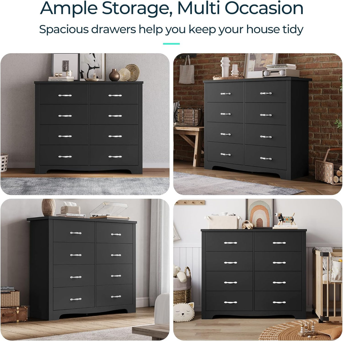8 Drawer Black Wood Dresser J474