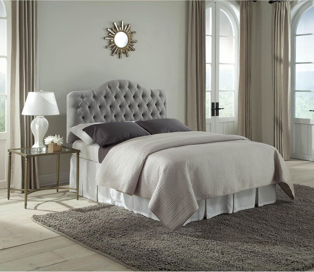 Upholstered Adjustable Headboard Panel with Solid Wood Frame and Button-Tufted Design - Putty Finish - Twin L486