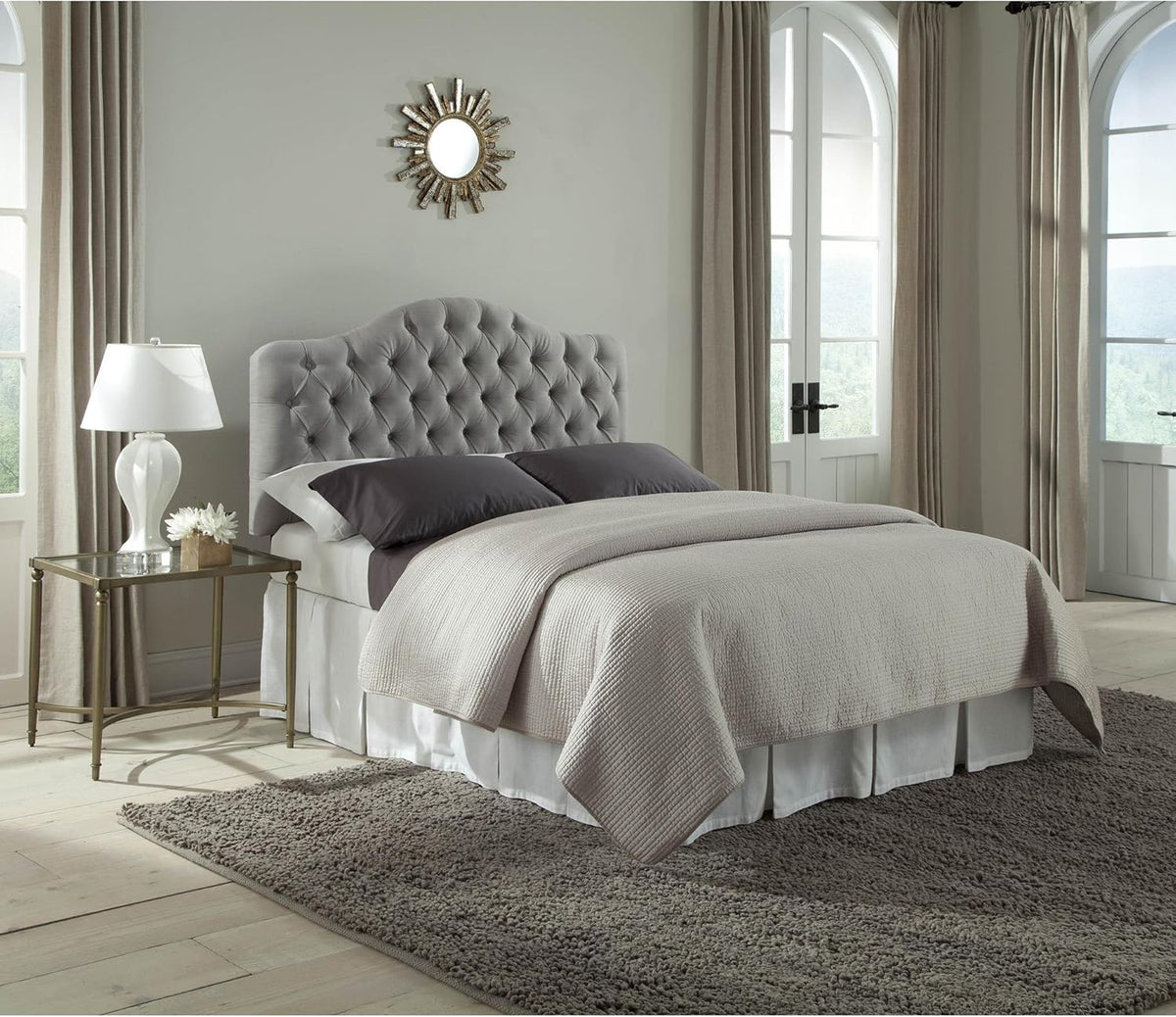 Upholstered Adjustable Headboard Panel with Solid Wood Frame and Button-Tufted Design - Putty Finish - Twin L486