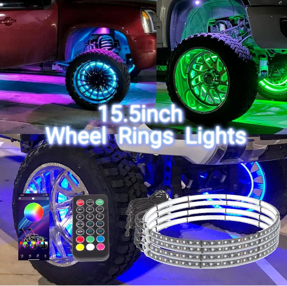 4pcs 15.5 inch LED Wheel Lights with Remote and App X503