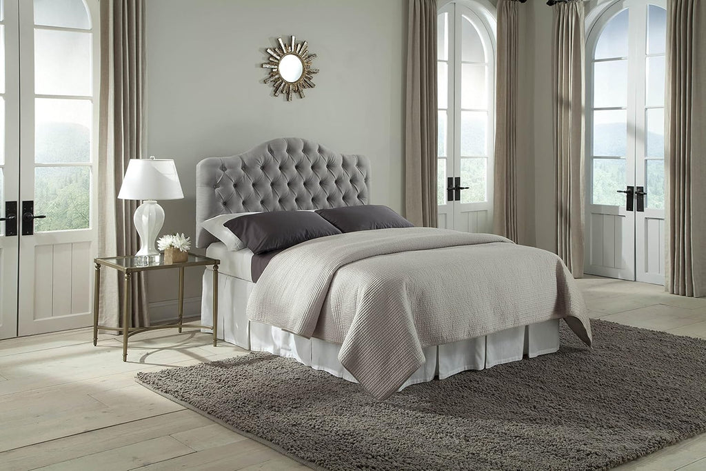 Upholstered Adjustable Headboard Panel with Solid Wood Frame and Button-Tufted Design - Putty Finish - Twin L486