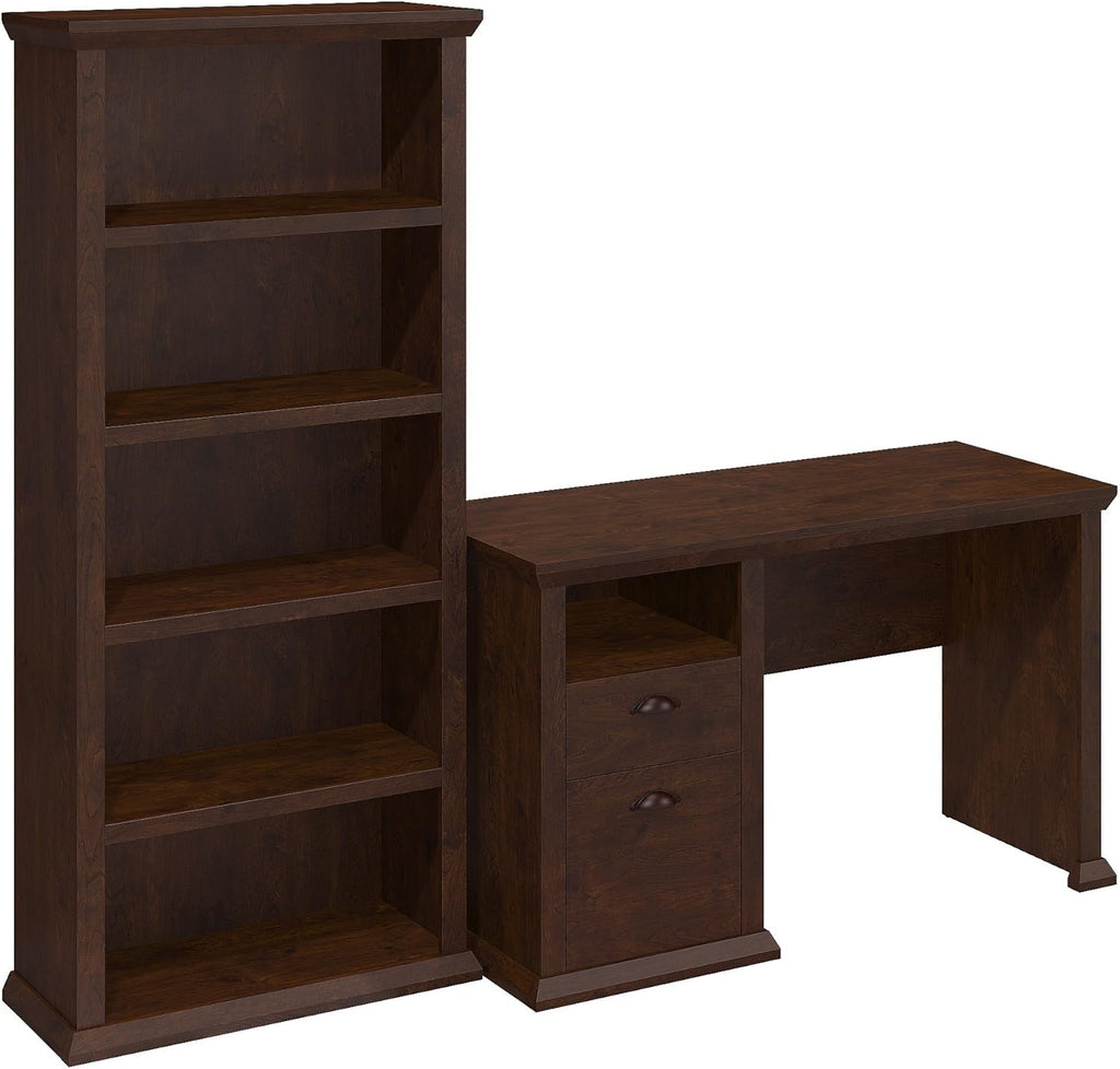 Antique Cherry Home Office Desk with Lateral File Cabinet V787