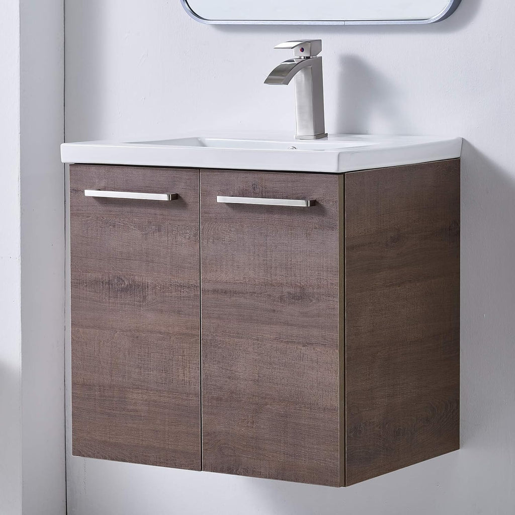 Brown 24” Wall-Mounted Bathroom Vanity with Ceramic Sink Q515