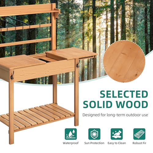 Solid Wood Potting Bench Table with Sink and Storage Shelves L74983