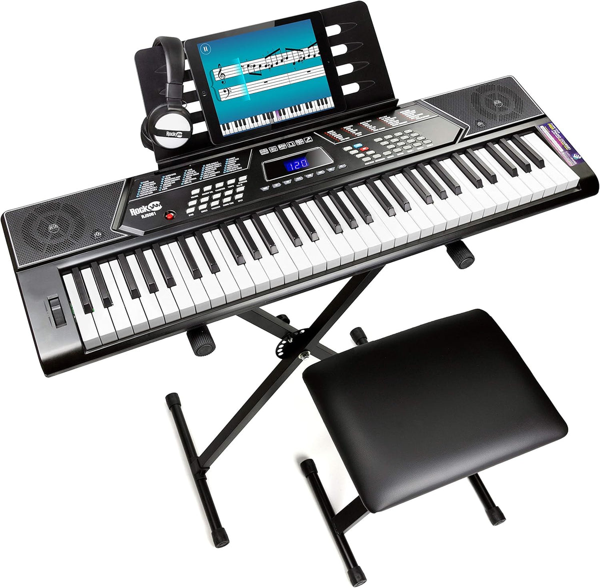 61 Key Keyboard Piano With LCD Display Kit, Keyboard Stand, Piano Bench, Headphones Z484