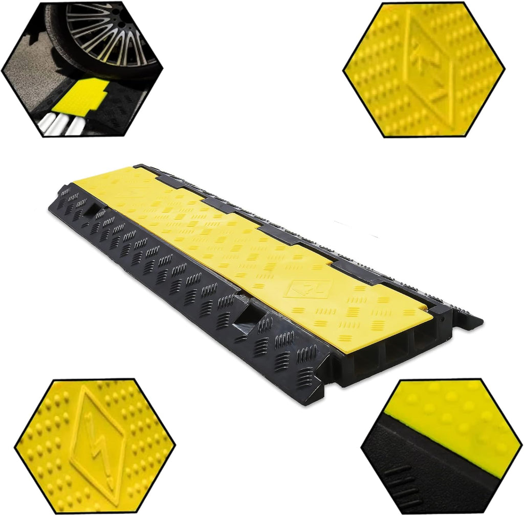 Cable Ramp PVC Rubber Cable Protector, 3 Channel, 44000lbs Capacity, Pack of 2 Q32585