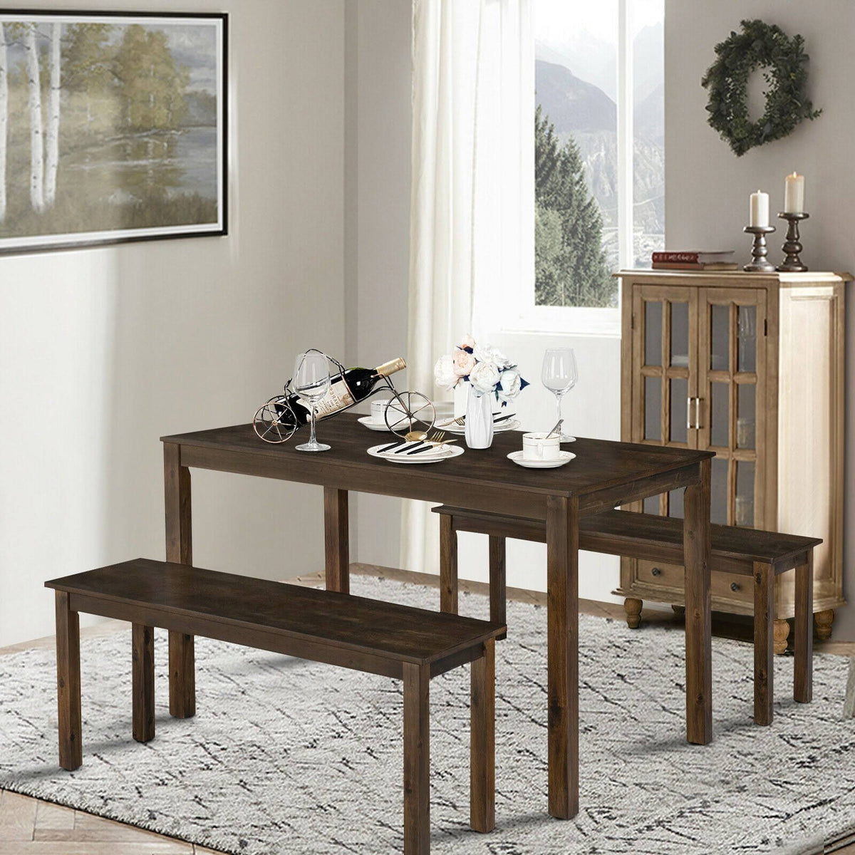 3pcs Dining Table with 2 Benches T351