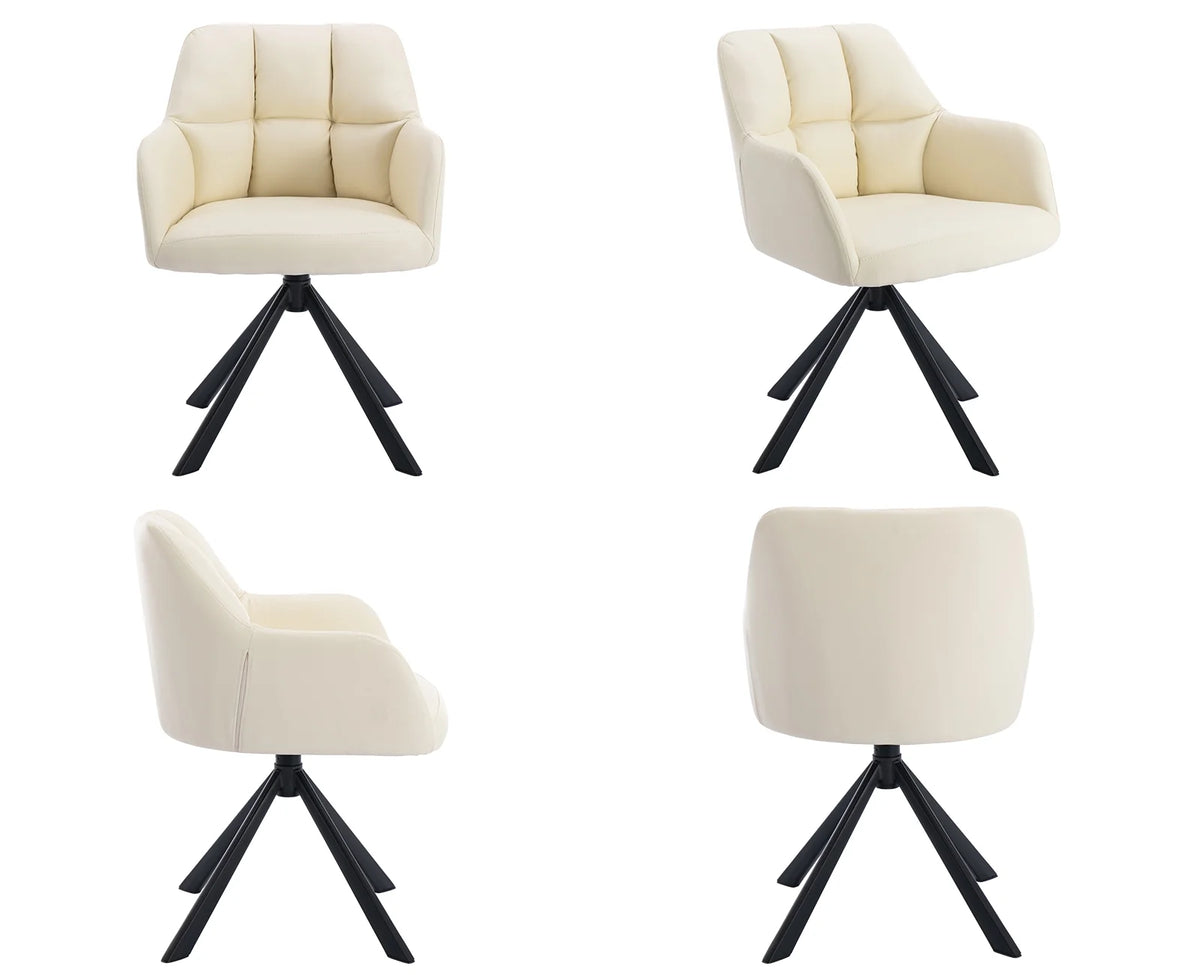 Beige PU Leather Swivel Office Chair with Black Metal Legs Q1225
