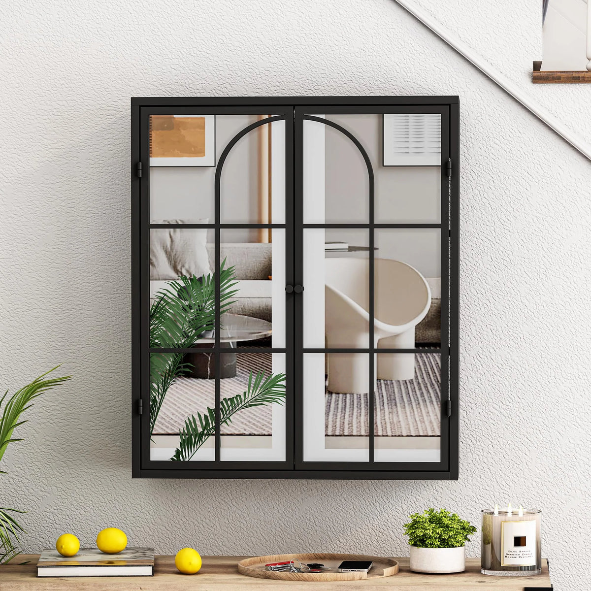 Vintage Two Door Wall Cabinet with Mirror W8627