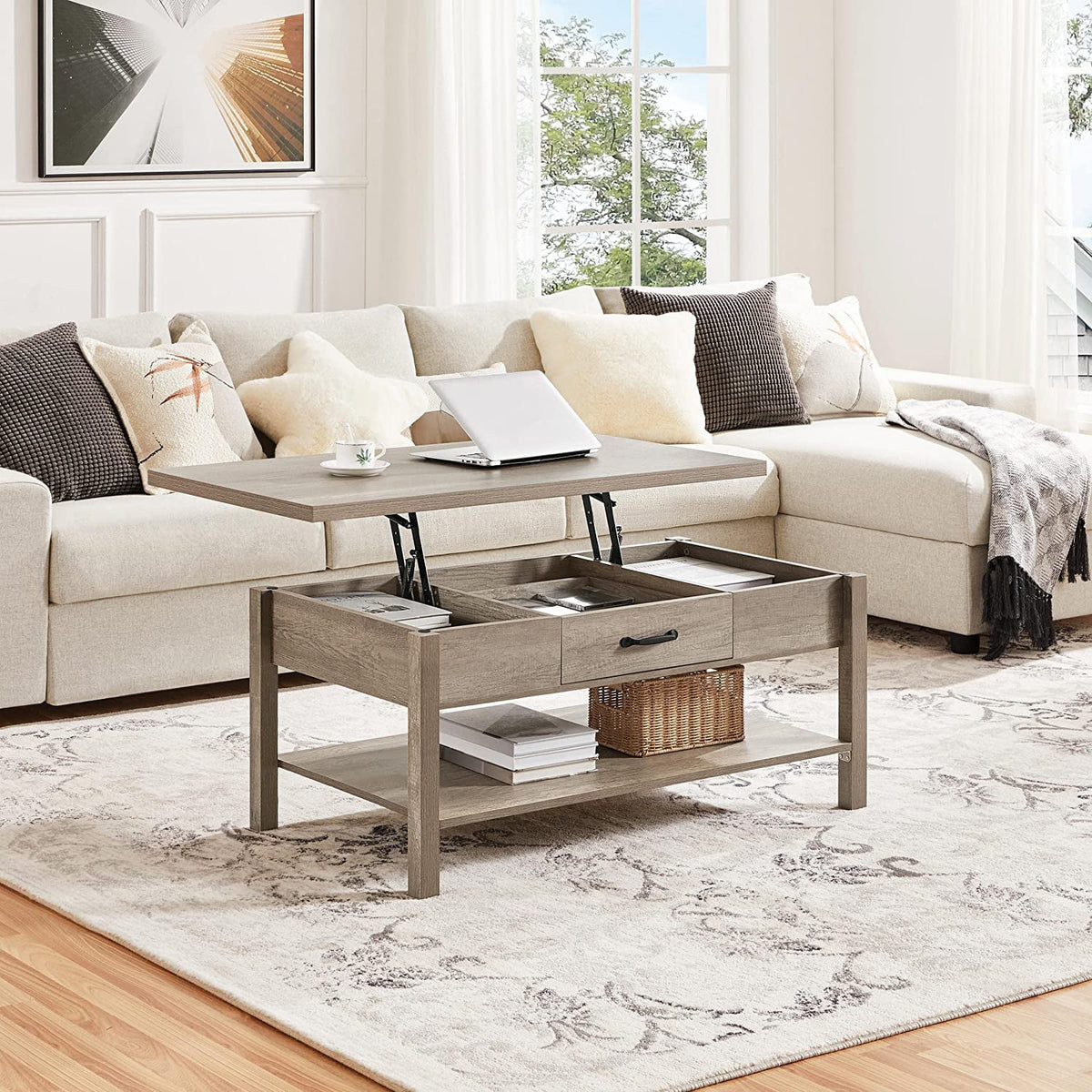 43in Lift Top Coffee Table with Storage Drawer I647