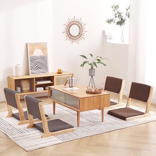 Foldable Floor Chair with Cushion, Wood Grey G64930
