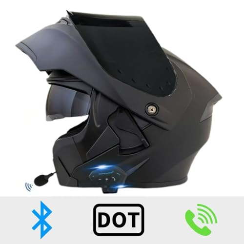 Motorcycle Bluetooth Modular Helmet, DOT Approved Flip Up Full Face Dual Visor Helmet, with Dual Speakers and Microphone Y162335
