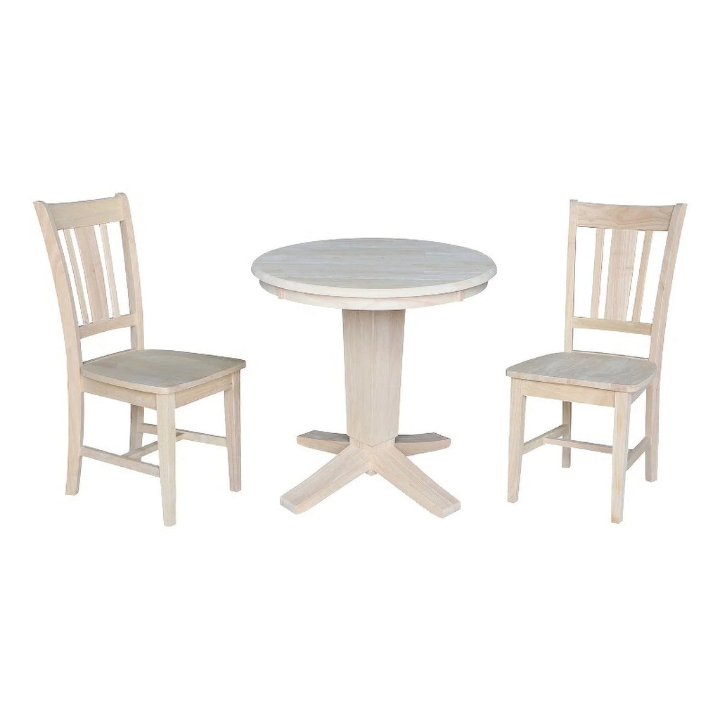 30" Solid Wood Round Top Pedestal Dining Table with 2 Chairs T911