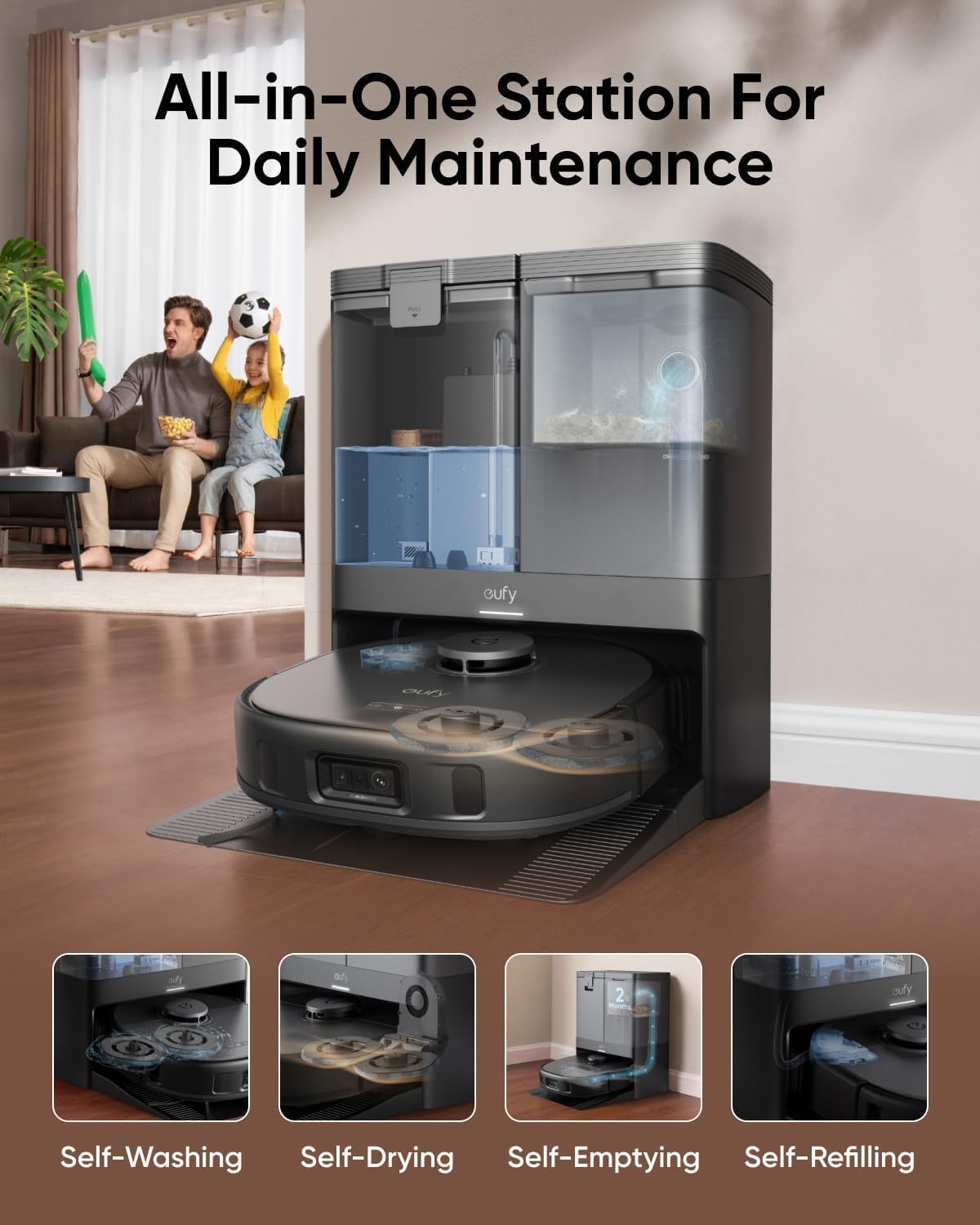 Robot Vacuum and Mop with 8,000 Pa Suction, Dual Mops with Auto-Lift, Carpet Detection, AI Obstacle Avoidance, Auto Mop Washing, Auto Drying, Self-Emptying D925