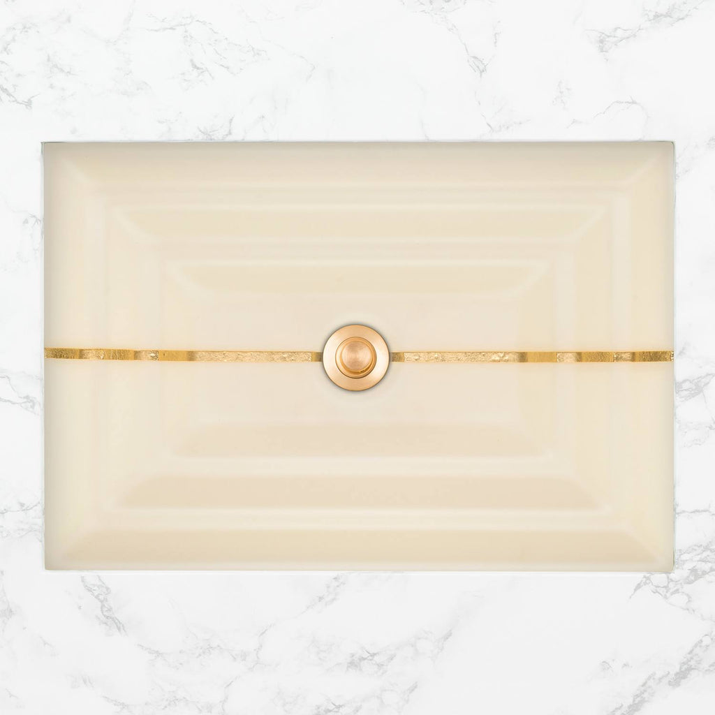 Cream Glass Small Rectangular Sink with Gold Accent P56366