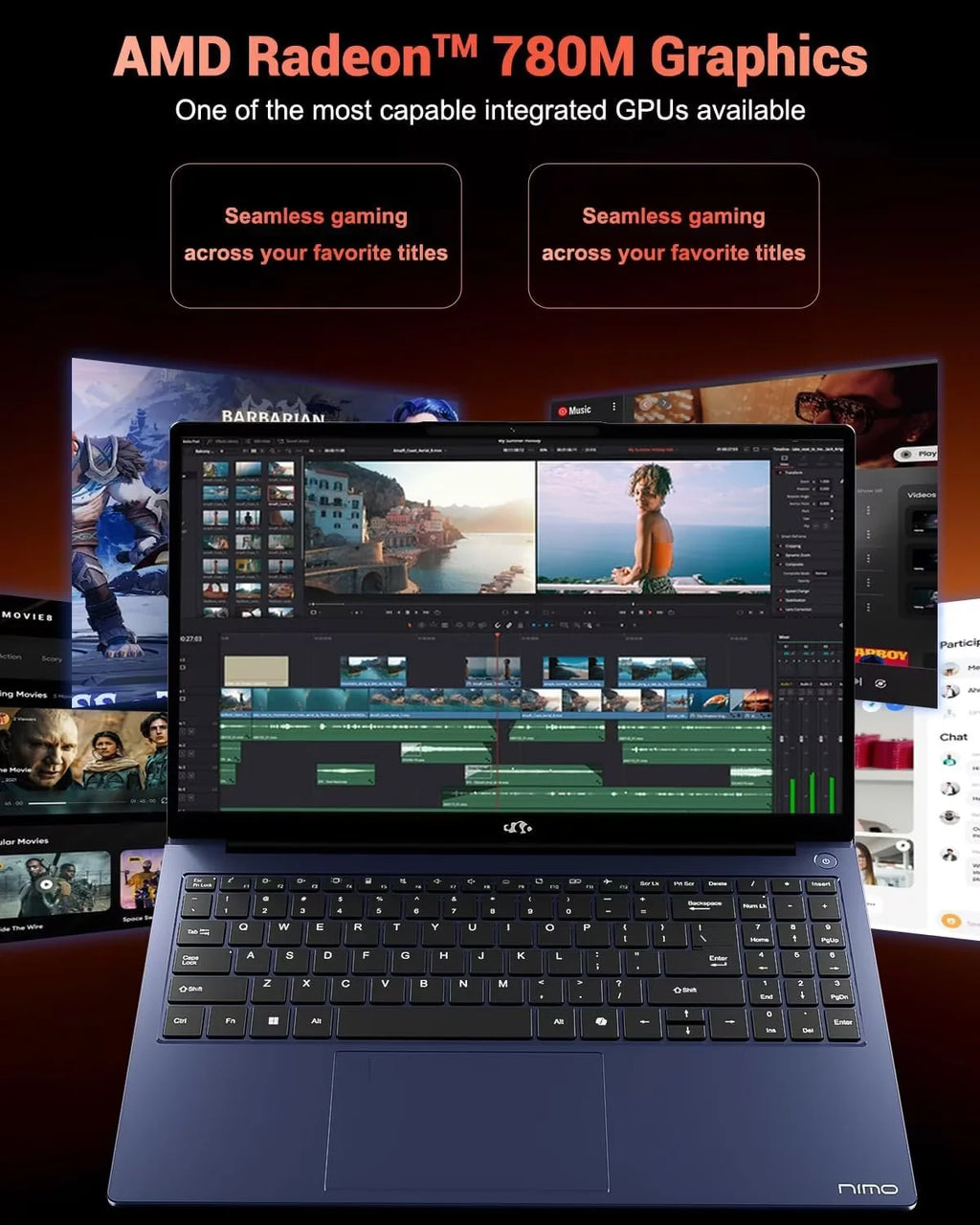 15.6" Gaming Laptop IPS FHD AMD Ryzen 7 8745HS Radeon 780M GPU 32GB DDR5 RAM 2TB SSD 100W Type-C Fingerprint USB-C 4.0 Backlit Keyboard N7408