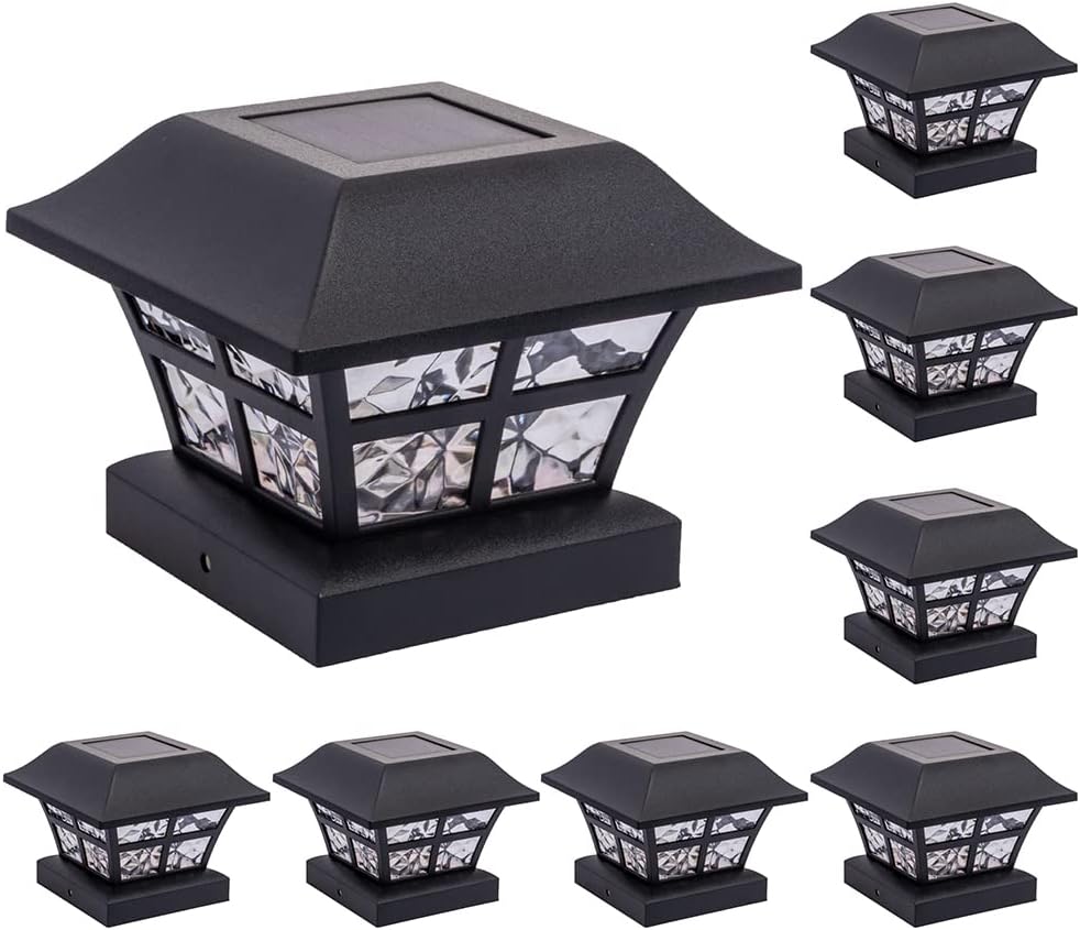 12 Pack Black Solar Powered LED Post Cap Light T70462