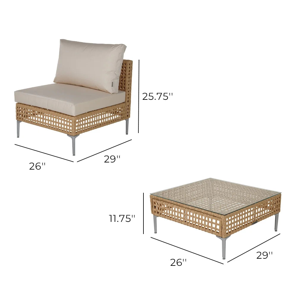 7-Piece Wicker Patio Furniture Set with Beige Cushions and Coffee Table M6473