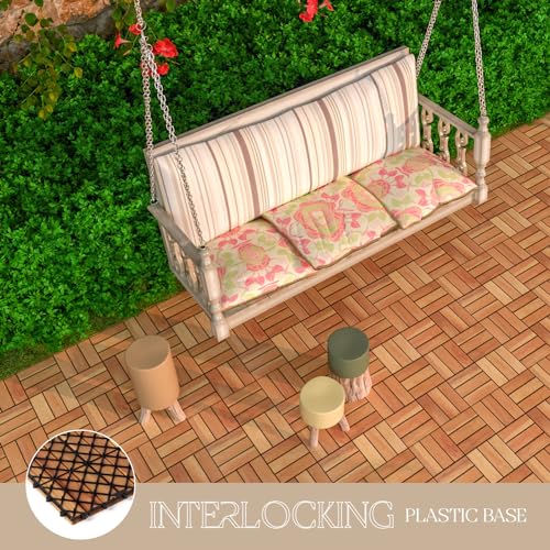 20 Pack Solid Acacia Wood Interlocking Deck Tiles, Golden Teak W9092
