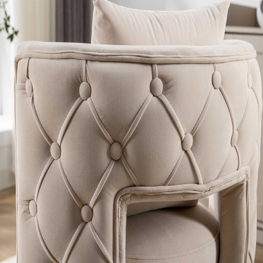 Beige Velvet Swivel Barrel Accent Chair P53859