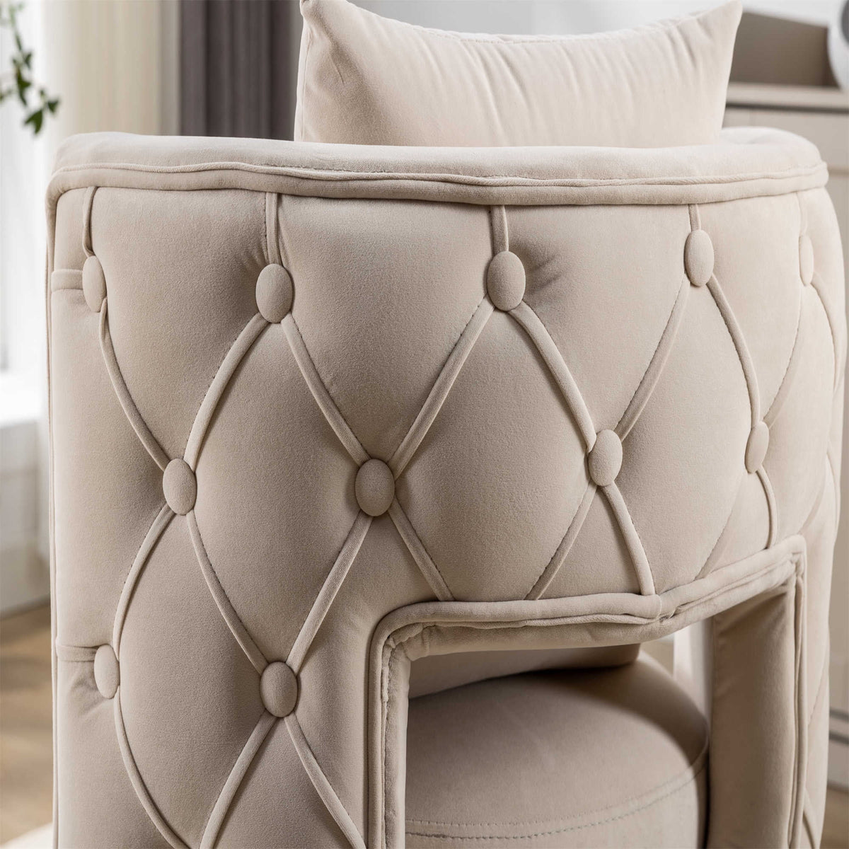 Beige Velvet Swivel Barrel Accent Chair P53859