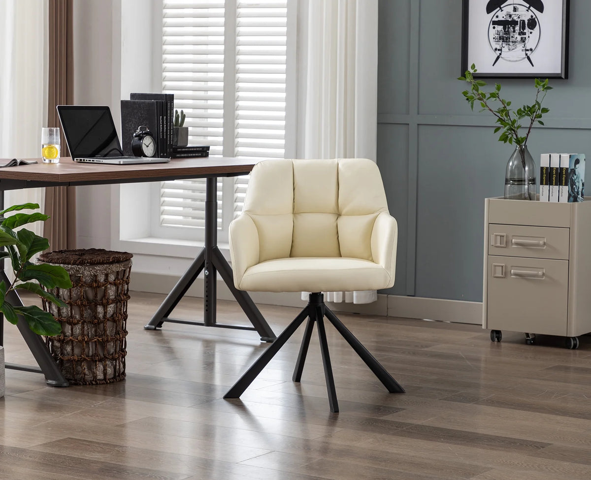 Beige PU Leather Swivel Office Chair with Black Metal Legs Q1225