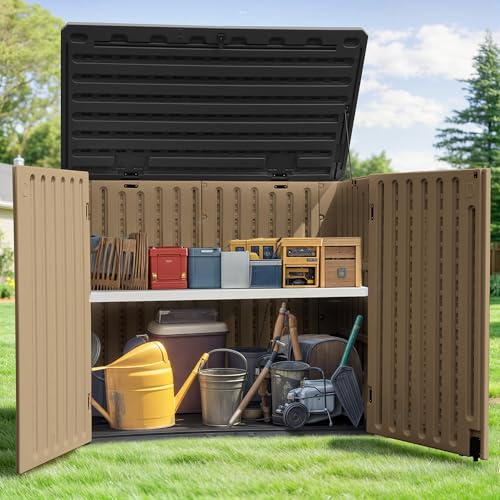 Horizontal Shed with Padlock Latch, 35 Cu Ft Waterproof Light Gray Y338813