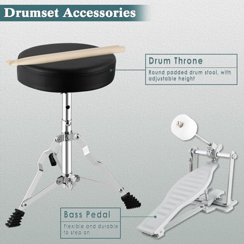 Kids 3 Piece Drum Set with Adjustable Throne, Cymbal, Pedal, Drumsticks G495