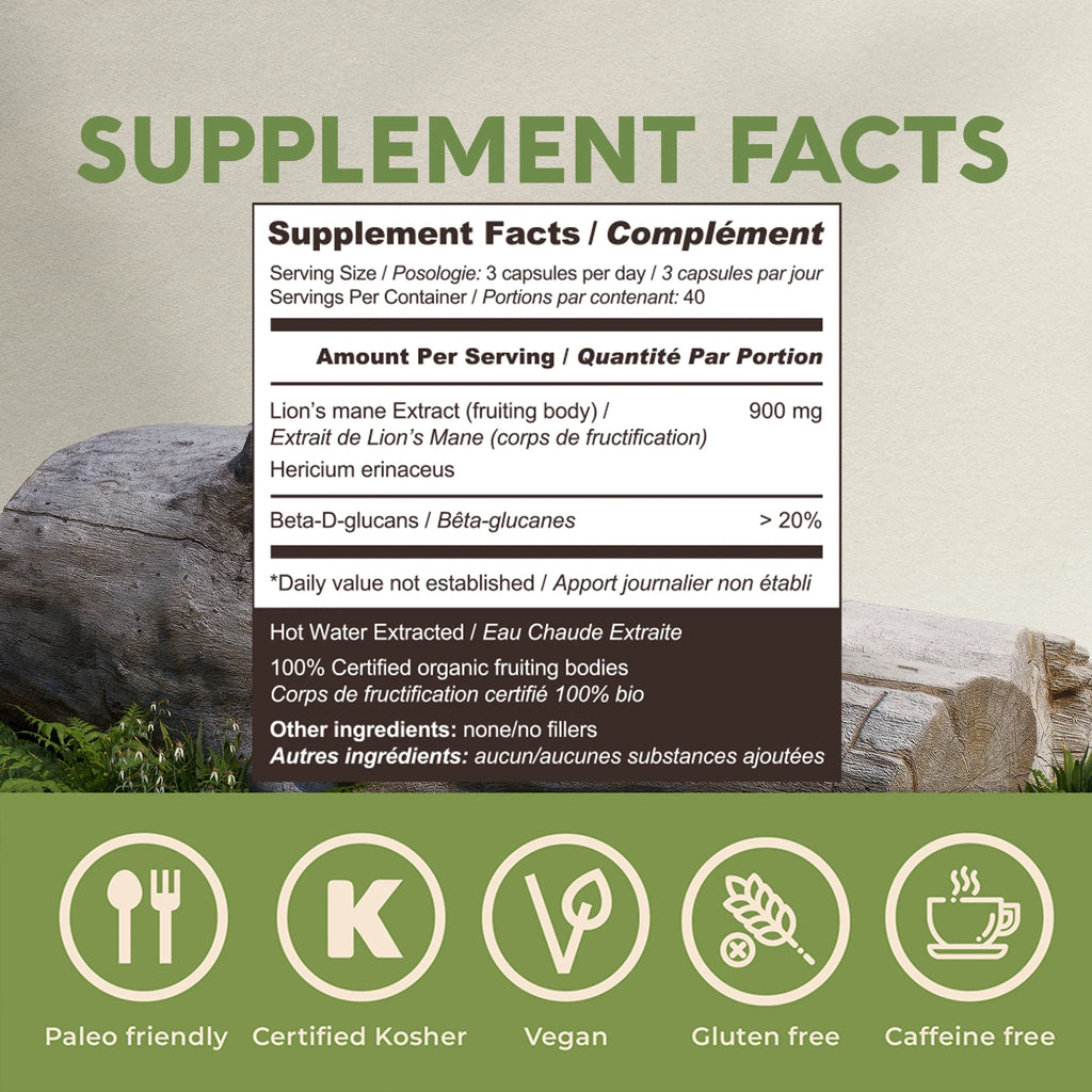 Organic Lion’s Mane Mushroom Supplement Capsules (120 Count) W72133