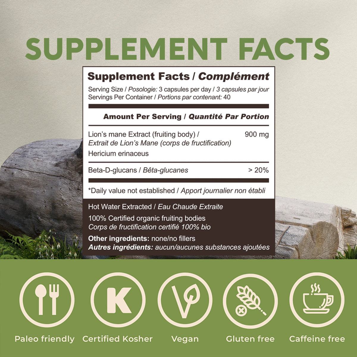 Organic Lion’s Mane Mushroom Supplement Capsules (120 Count) W72133