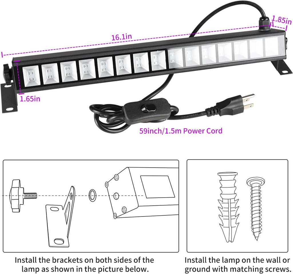 4 Pack 30W Black Light Bar with Switch Plug 5ft Cable X44596
