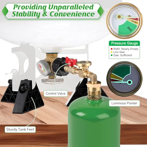 Propane Refill Adapter for 1lb Tank with 3 Cylinder Stand, QCC1 Refill Adapter 20lb to 1lb Converter with Gauge and On/Off Control Valve B721