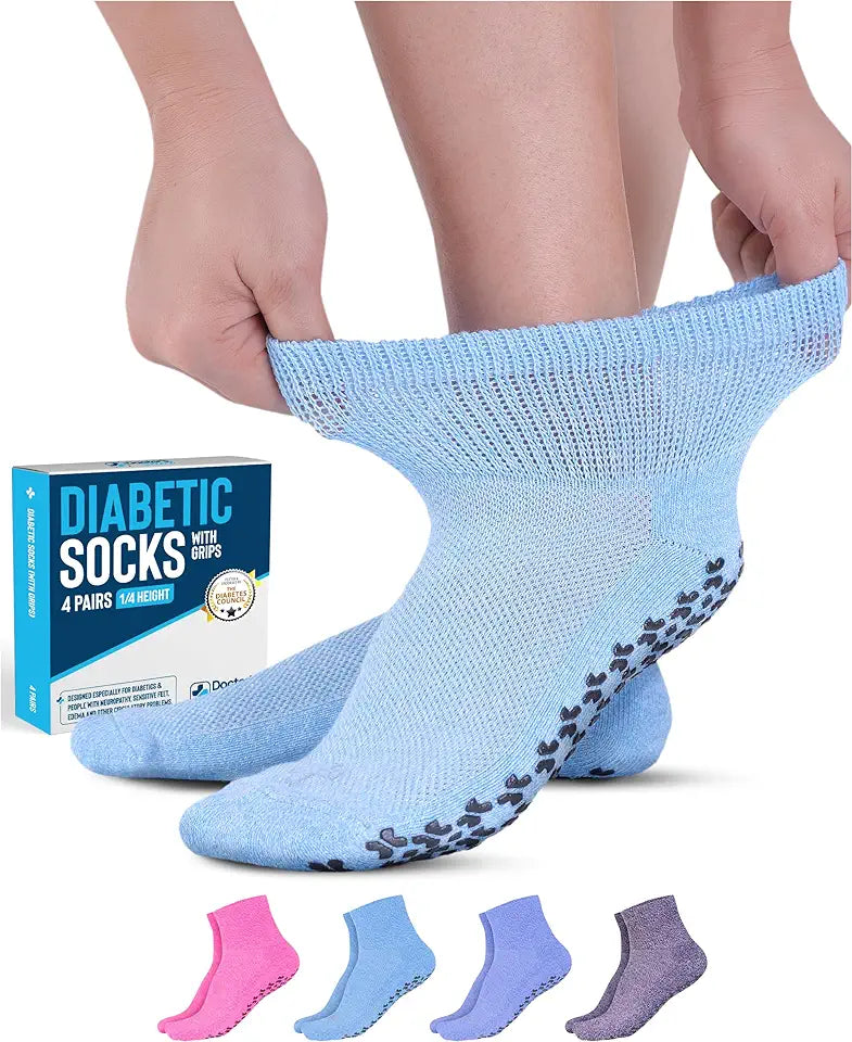 Diabetic Ankle Socks with Grippers 4 Pair 1/4 Length T8535