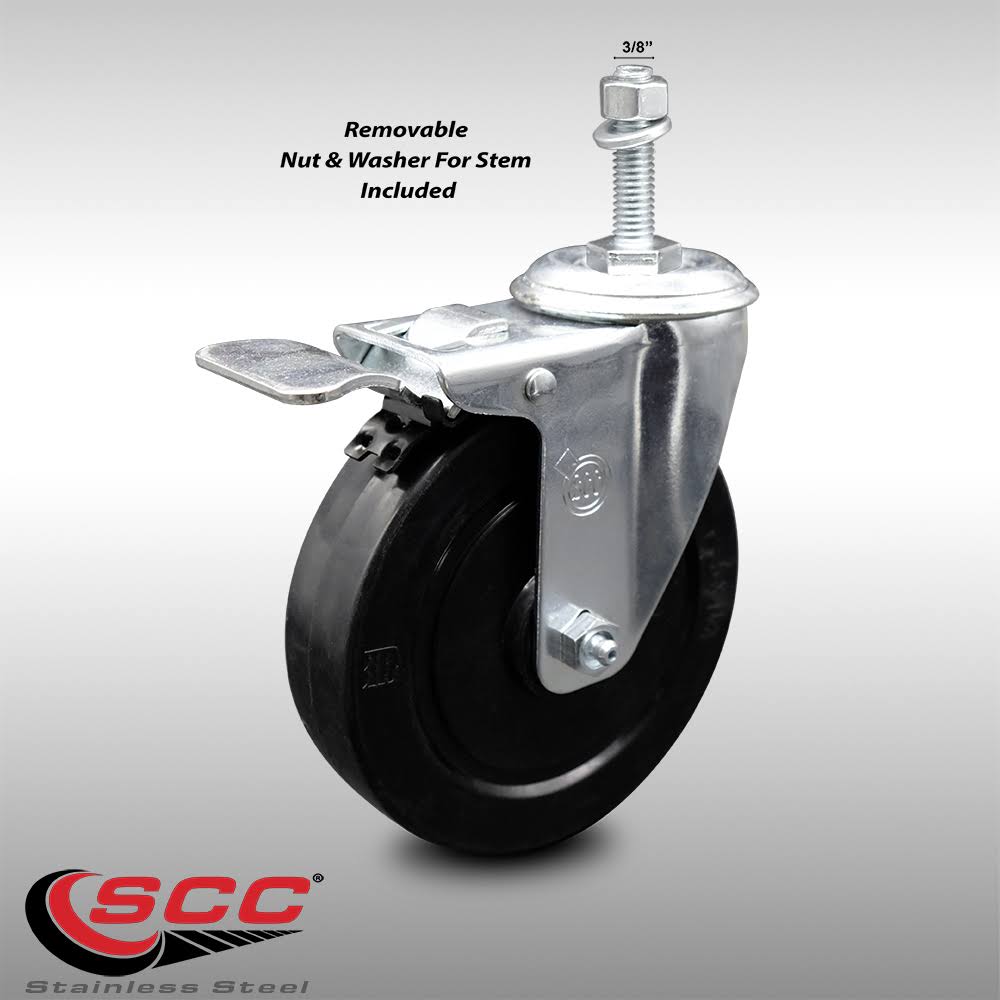 5 inch Soft Rubber Threaded Stem Caster with Total Lock Brake K2934
