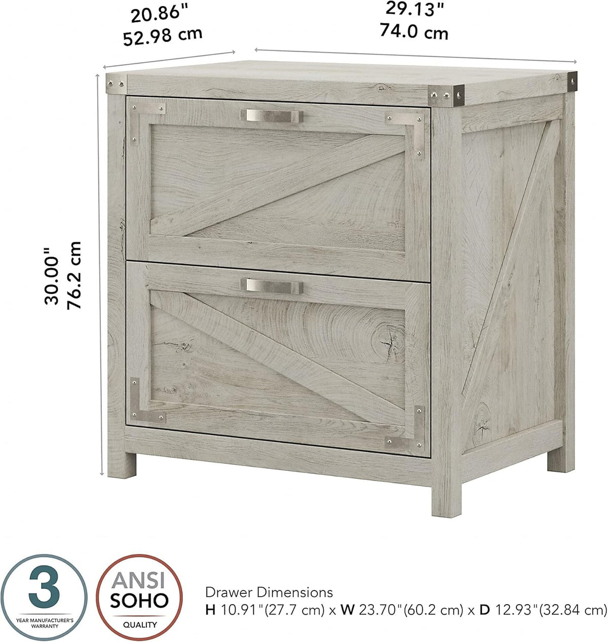 Cottage White 2 Drawer Lateral File Cabinet P256