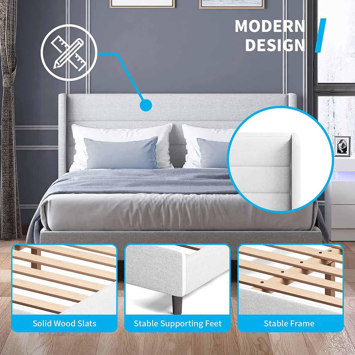 Full Size Platform Bed Frame with Headboard N8596