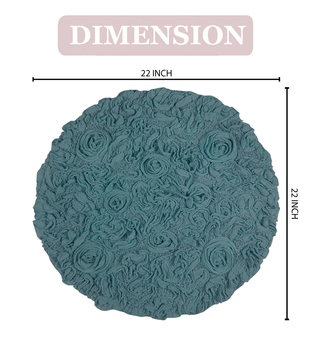 Blue 22" Round Cotton Bathroom Rug W640