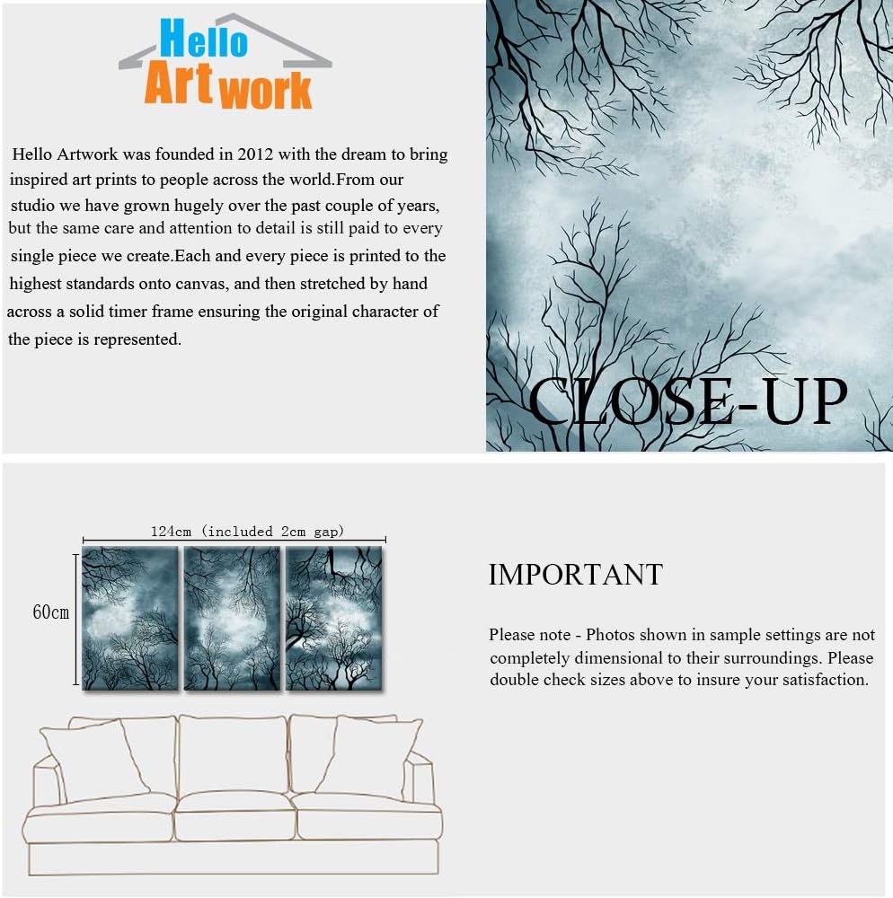 3 Pieces Full Moon Canvas Wall Art Forest Night Scenery Autumn Landscape Stretched and Framed 16x24inchx3pcs X26897