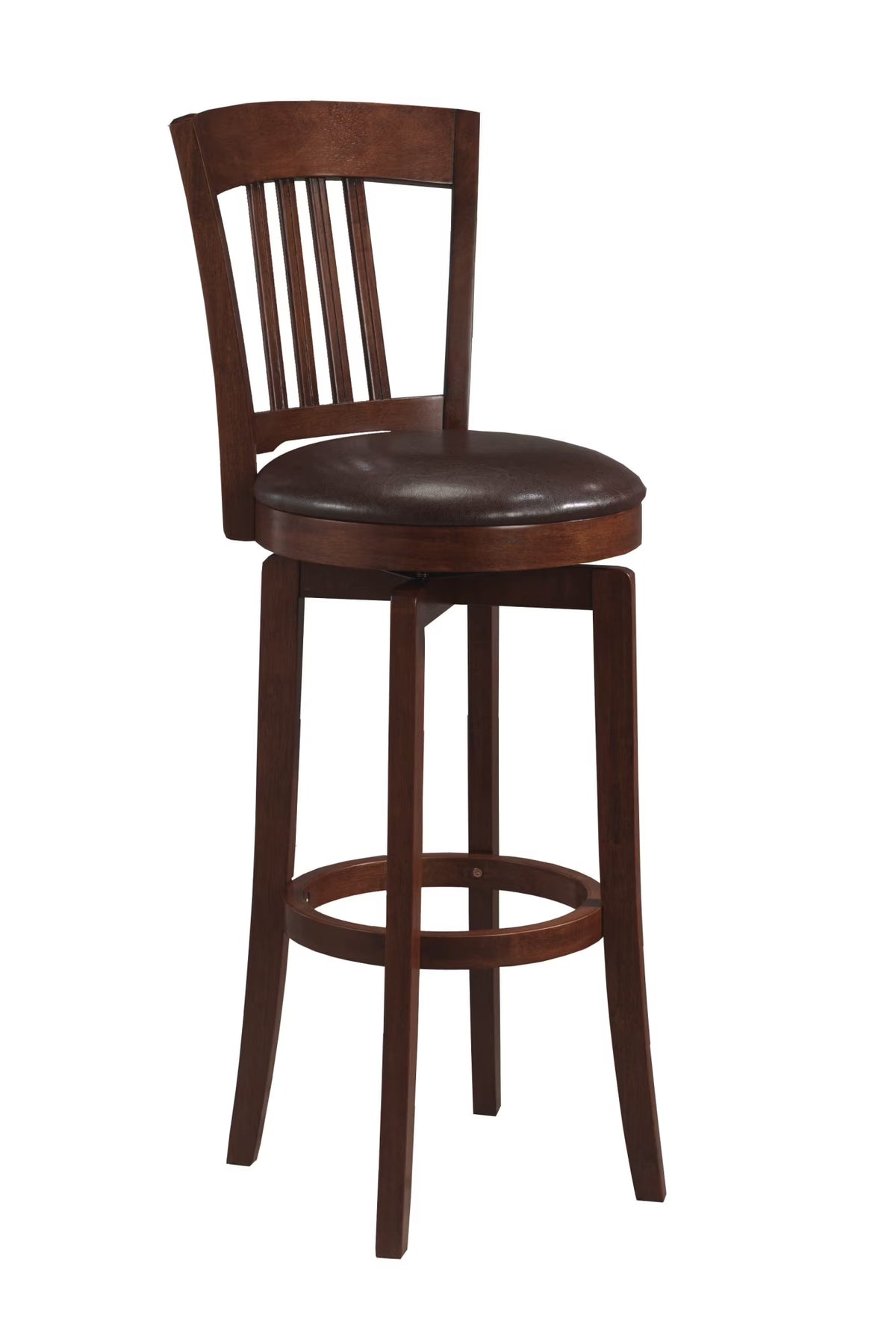 Brown Vinyl Seat Wood Bar Height Swivel Stool D381098