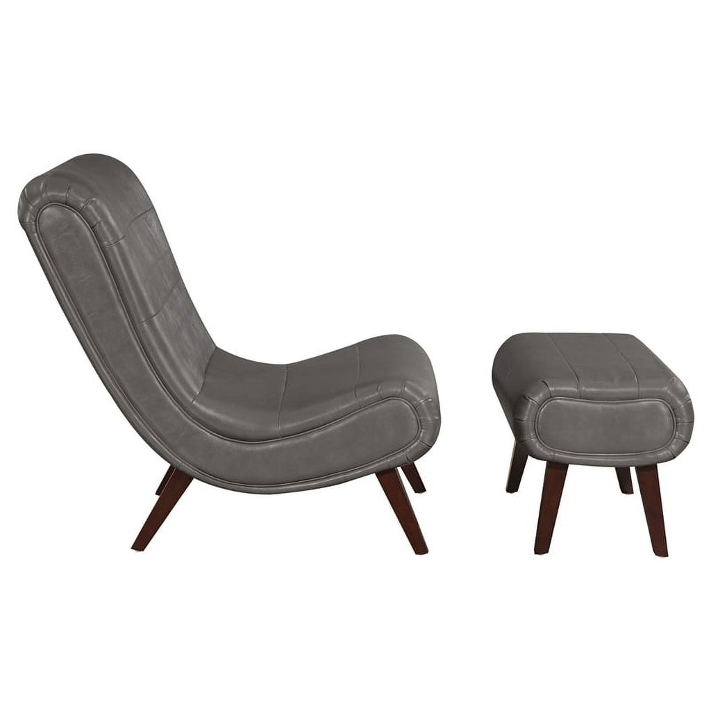 Pewter Faux Leather Lounger with Ottoman R440752